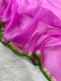 Magenta Pink & Green Pure Kora Organza Silk Banarasi Saree