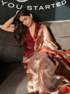 Rust Orange Pure Glass Tissue Silk Banarasi Saree