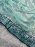 Light Sea Green & Dark Sea Green Pure khaddi Chiffon Silk Banarasi Saree
