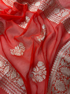 Orange Pure Khaddi Chiffon Silk Banarasi Saree