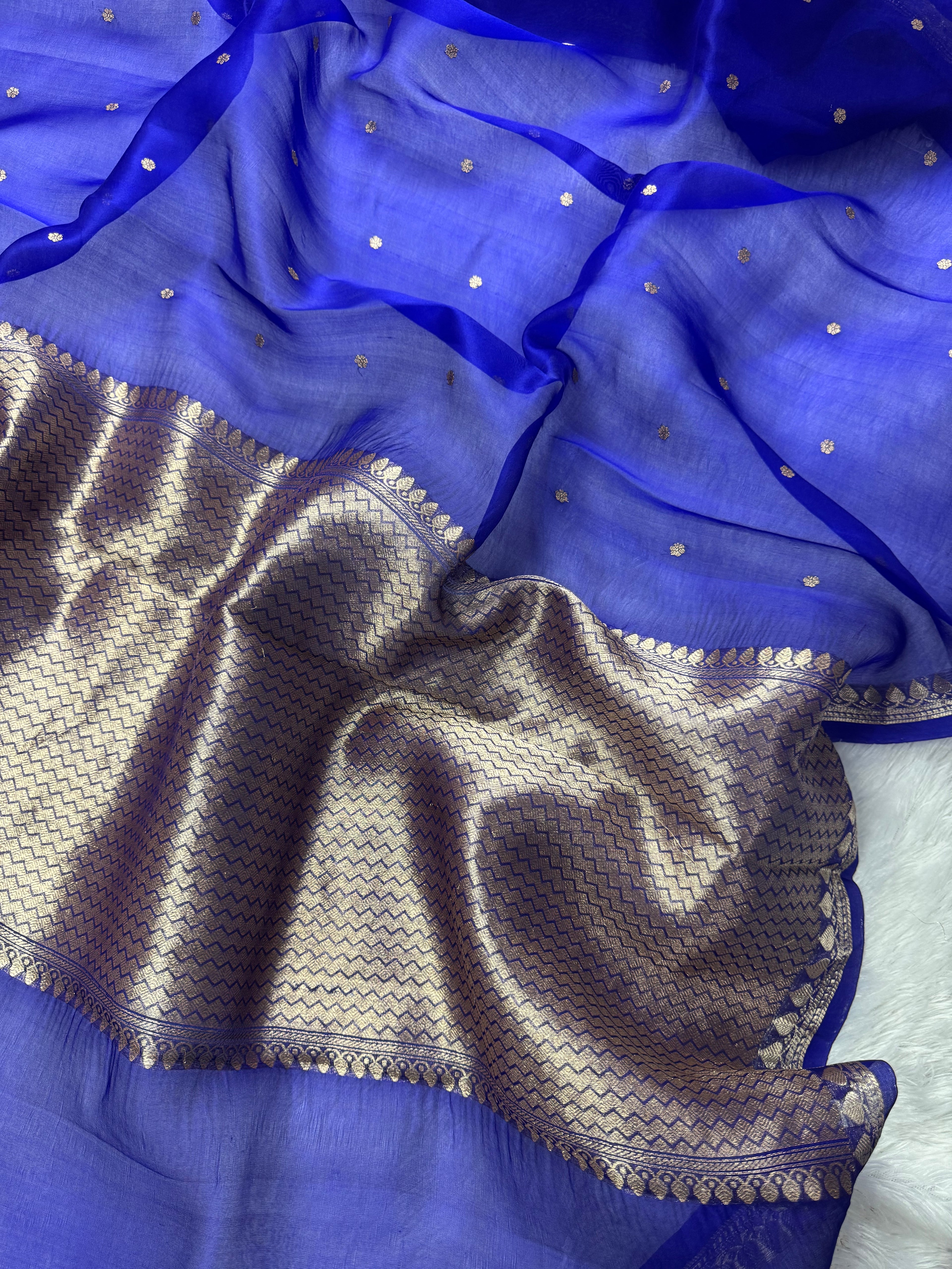 Royal Blue Pure Kora Organza Silk Banarasi Saree