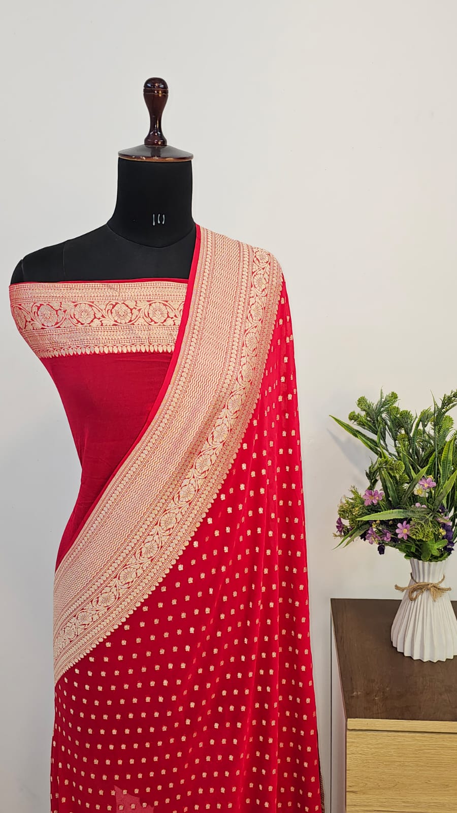 Red Pure Khaddi Georgette Silk Banarasi Saree