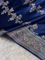 Navy Blue Meenakari Mashru Katan Silk Banarasi Saree