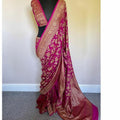 Rani Pink Pure Khaddi Georgette Silk Banarasi Saree