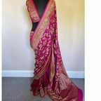 Rani Pink Pure Khaddi Georgette Silk Banarasi Saree