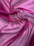 Wine Magenta Tissue Silk Saree With Mirror Work & Designer Lace Border