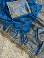 Designer Banarasi Tissue Saree with Pearl Work on all over Body with Intricate Border and Pallu Design Along with Gotta Patti Lace Work