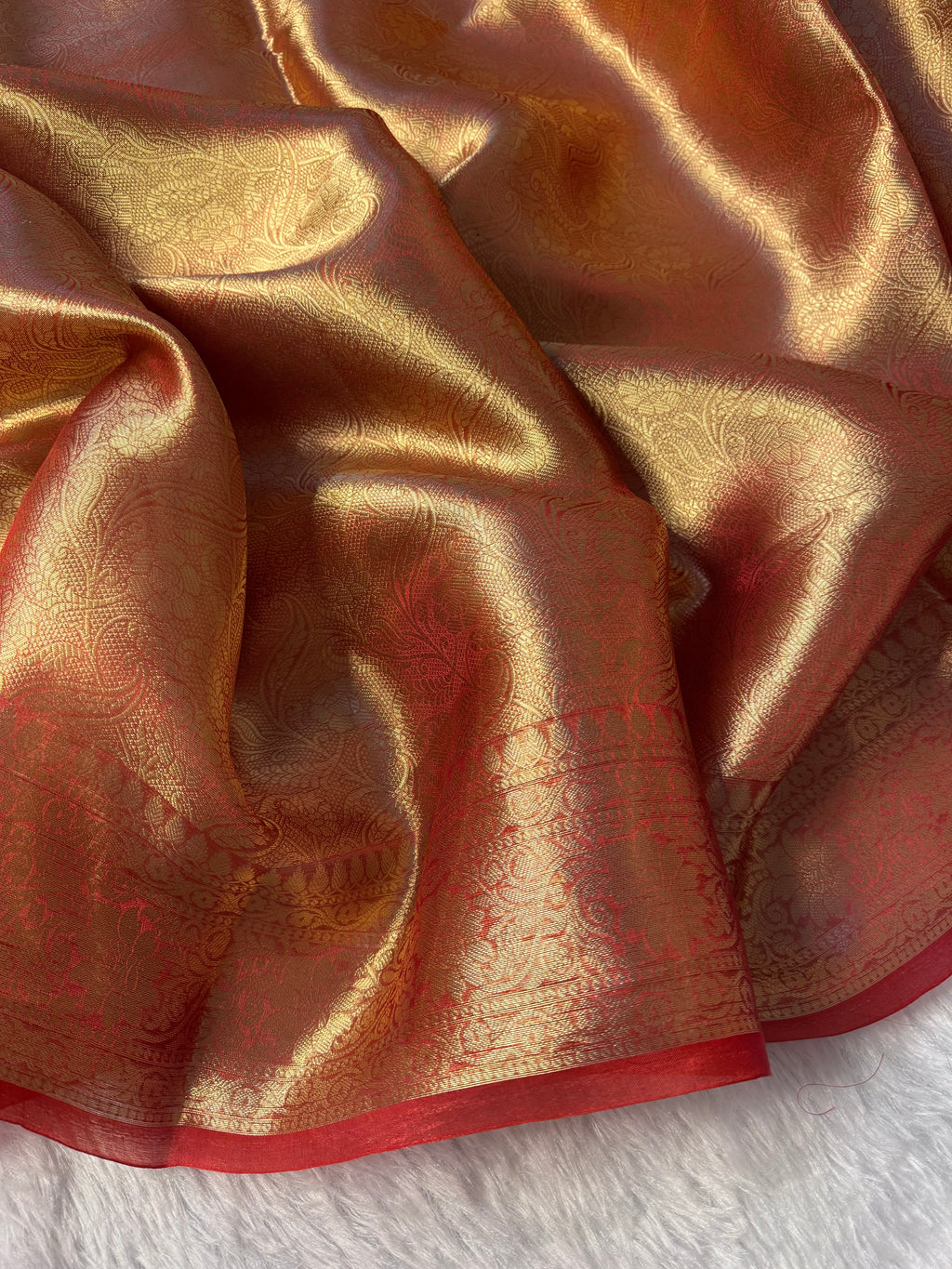 Carmine Red Pure Tissue Silk Banarasi Saree