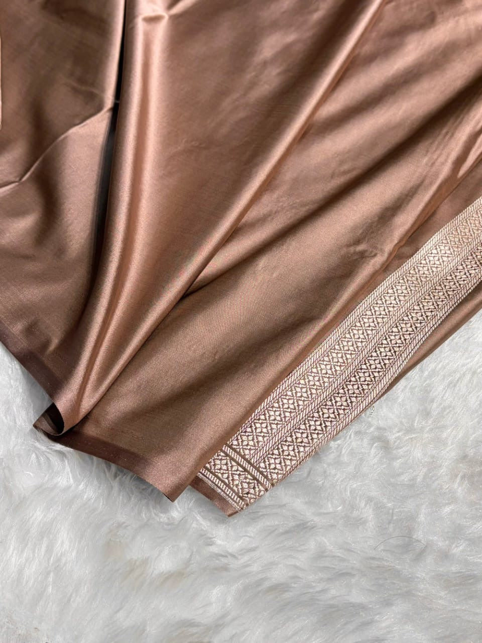Warm Coffee Brown Mashru Katan Silk Banarasi Saree