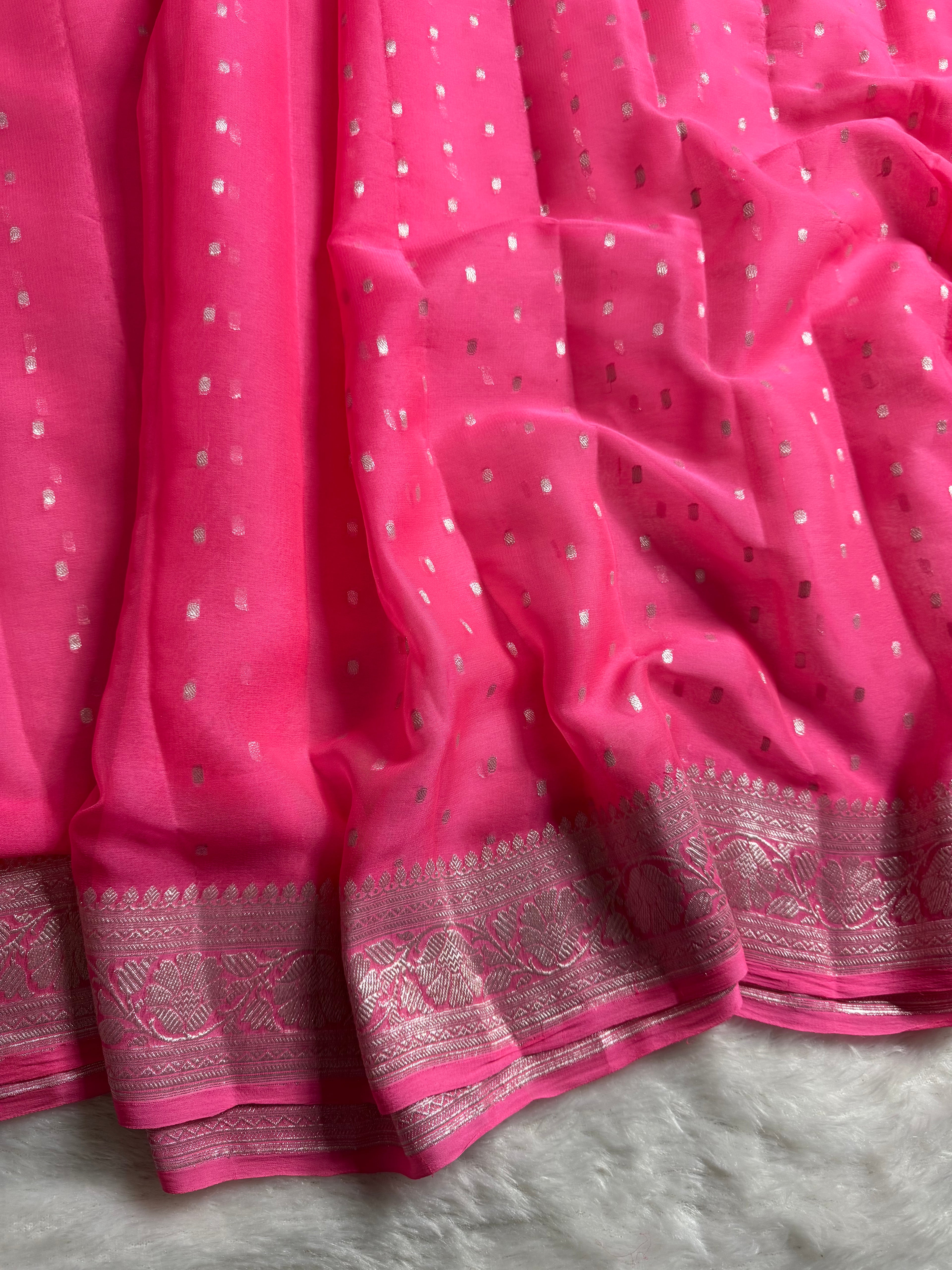 Pink Pure Khaddi Chiffon Silk Banarasi Thousand Booti Saree