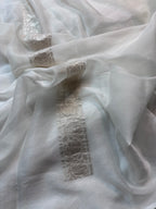 White Pure Khaddi Chiffon Silk Banarasi Saree