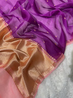 Purple & Peach Pure Kora Organza Silk Banarasi Saree
