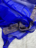 Royal Blue Pure khaddi Chiffon Silk Banarasi Saree