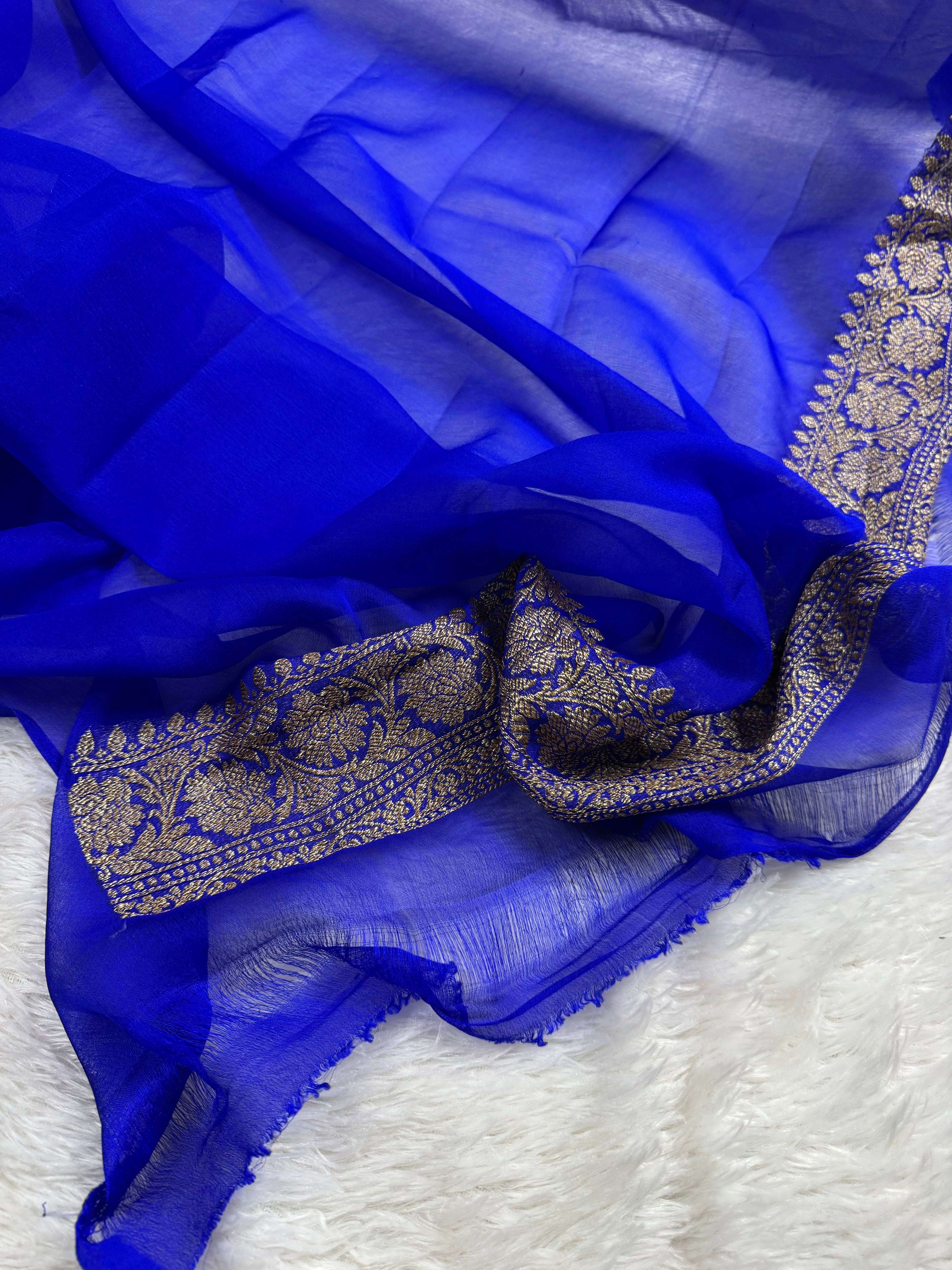 Royal Blue Pure khaddi Chiffon Silk Banarasi Saree