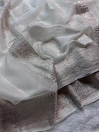 White Pure Khaddi Chiffon Silk Banarasi Saree