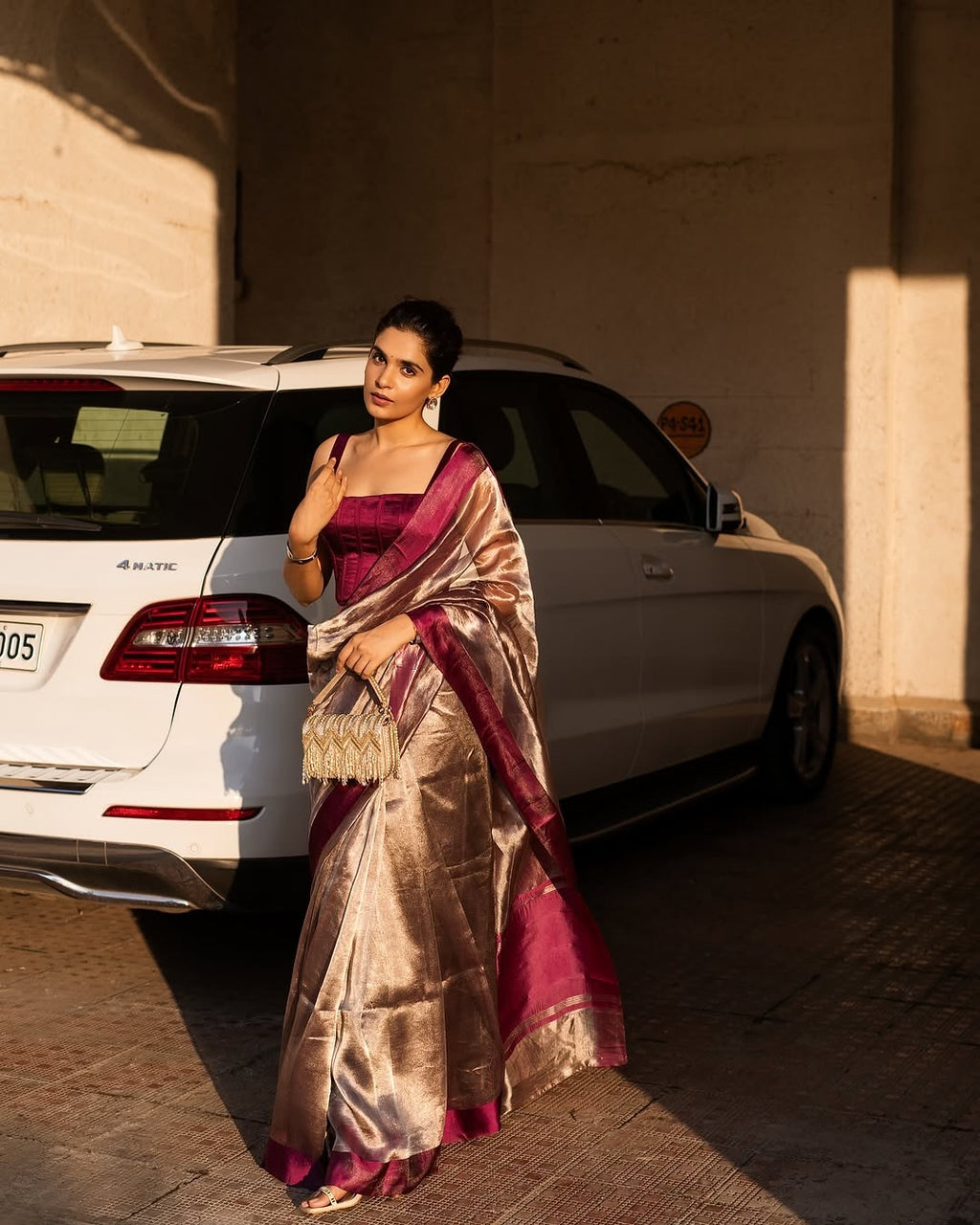 Reddish Wine Pure Glass Tissue Silk Banarasi Saree