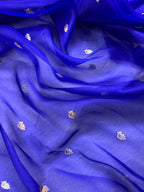 Royal Blue Pure Kora Organza Silk Banarasi Saree Sona & Roopa Zari Weaving