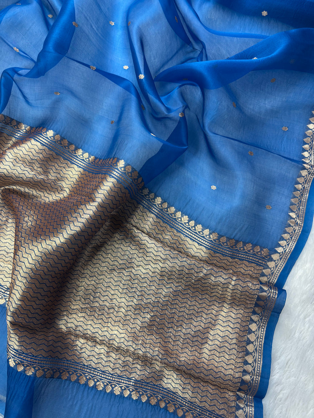 Sapphire Blue Pure Kora Organza Silk Banarasi Saree
