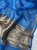 Sapphire Blue Pure Kora Organza Silk Banarasi Saree