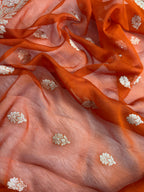 Rust Orange Pure Khaddi Chiffon Silk Banarasi Saree
