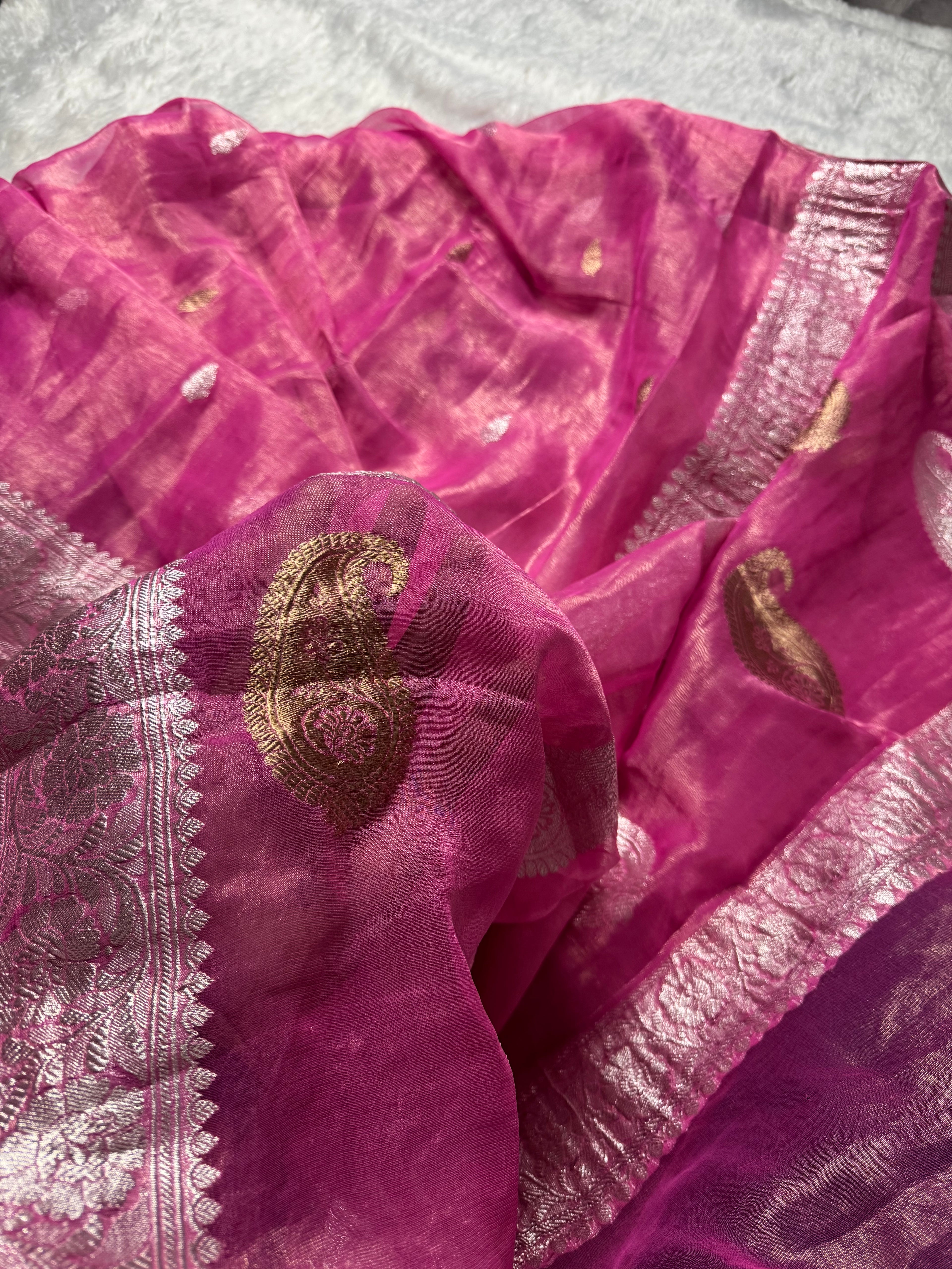 Pink Pure Khaddi Tissue Sona & Roopa Banarasi Saree