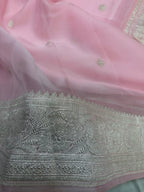 Baby Pink Pure Khaddi Chiffon Silk Banarasi Saree