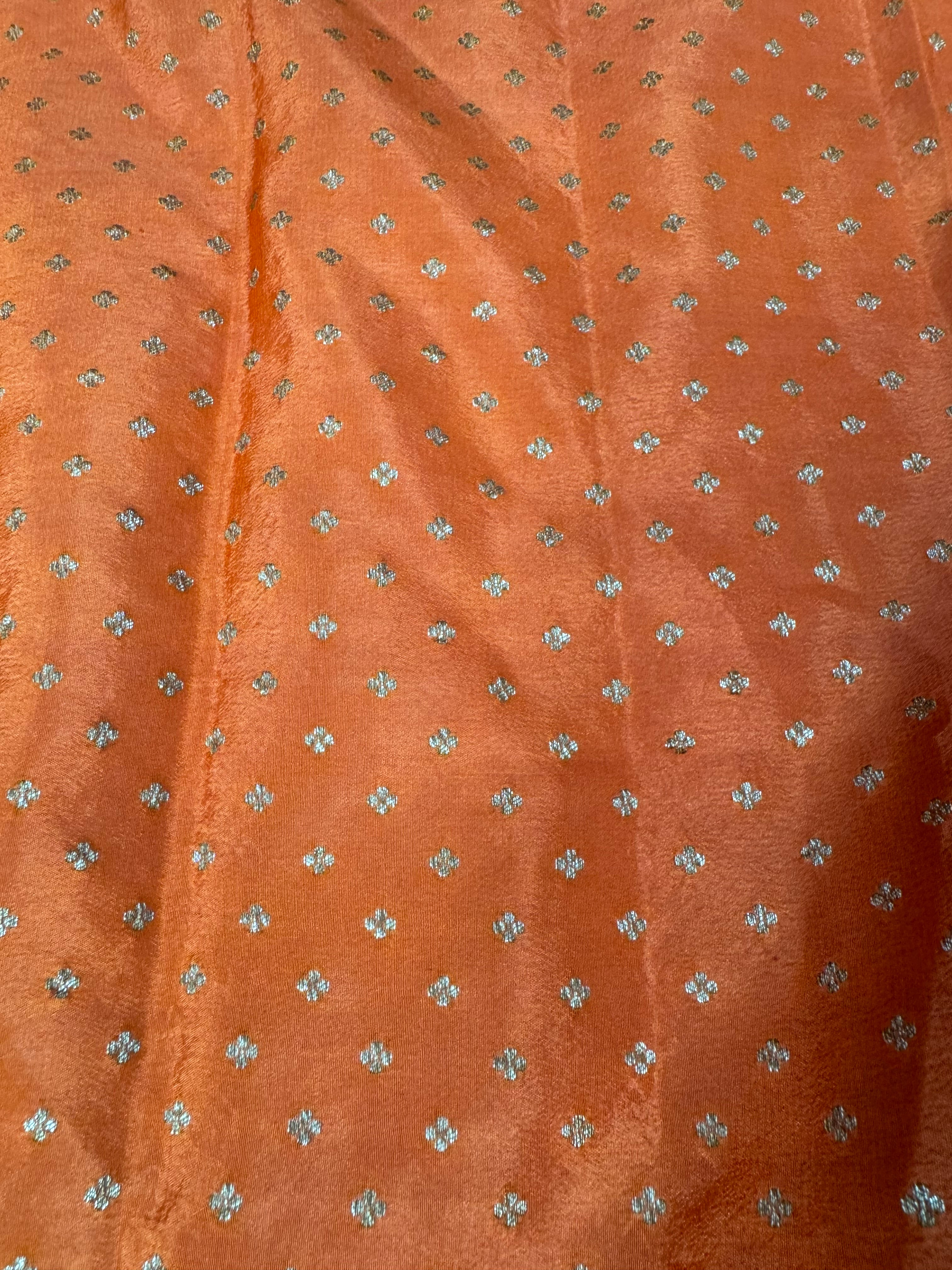 Rust Orange Pure Khaddi Crep Silk Banarasi Saree