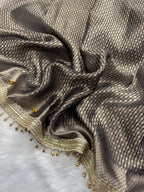 Black Tissue Silk Saree With Golden Ghungroo Butti Work & Luxury Lace Border