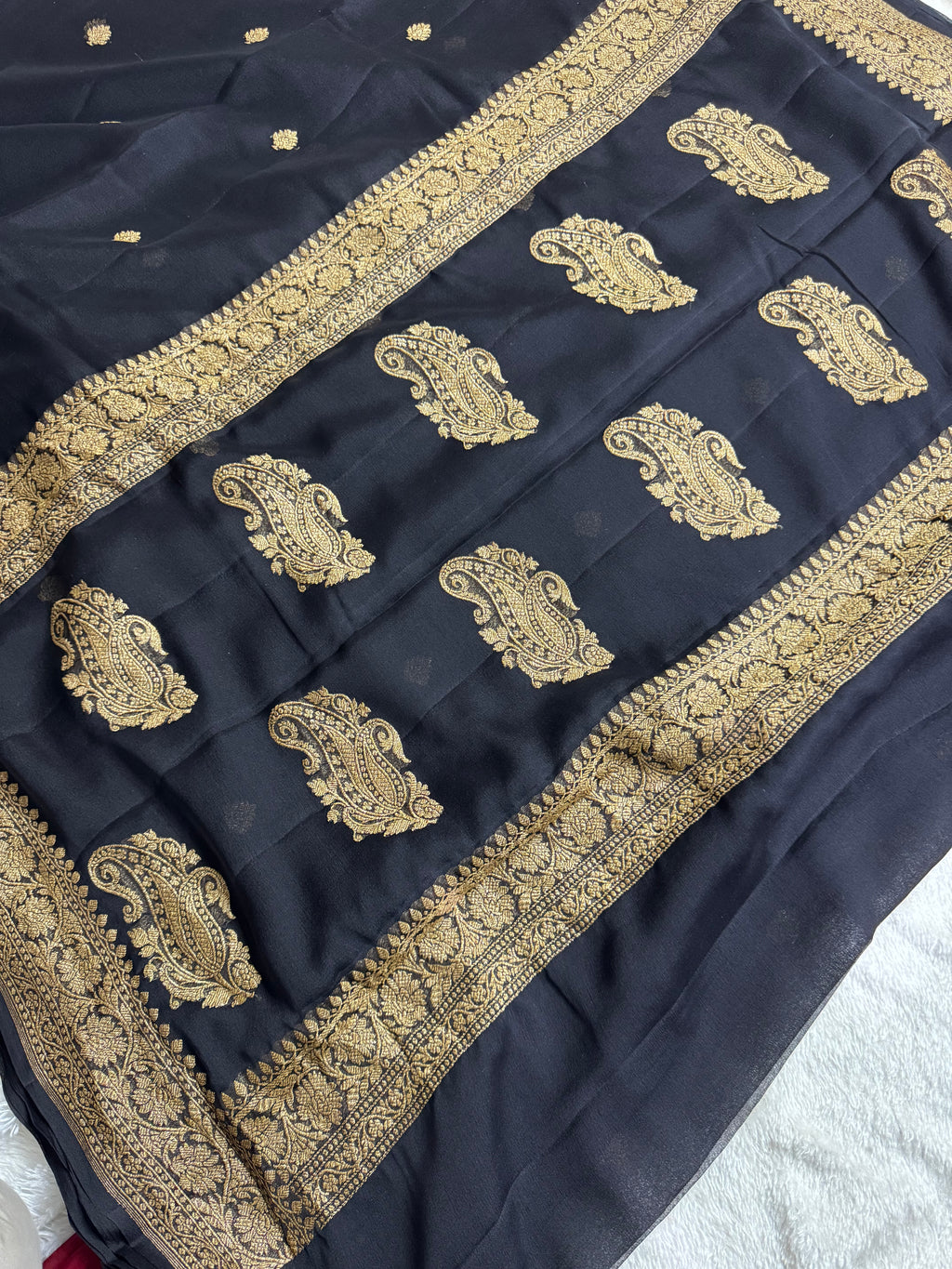 Black Pure khaddi Chiffon Silk Banarasi Saree