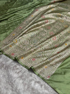 Pista Tanchui Meenakri Mashru Katan Silk Banarasi Saree
