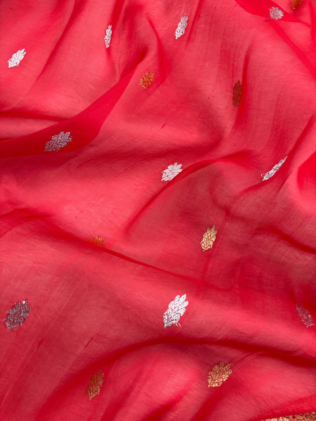 Red Sona & Roopa Pure Kora Organza Silk Banarasi Saree