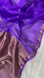 Voilet Pure Kora Organza Silk Banarasi Saree