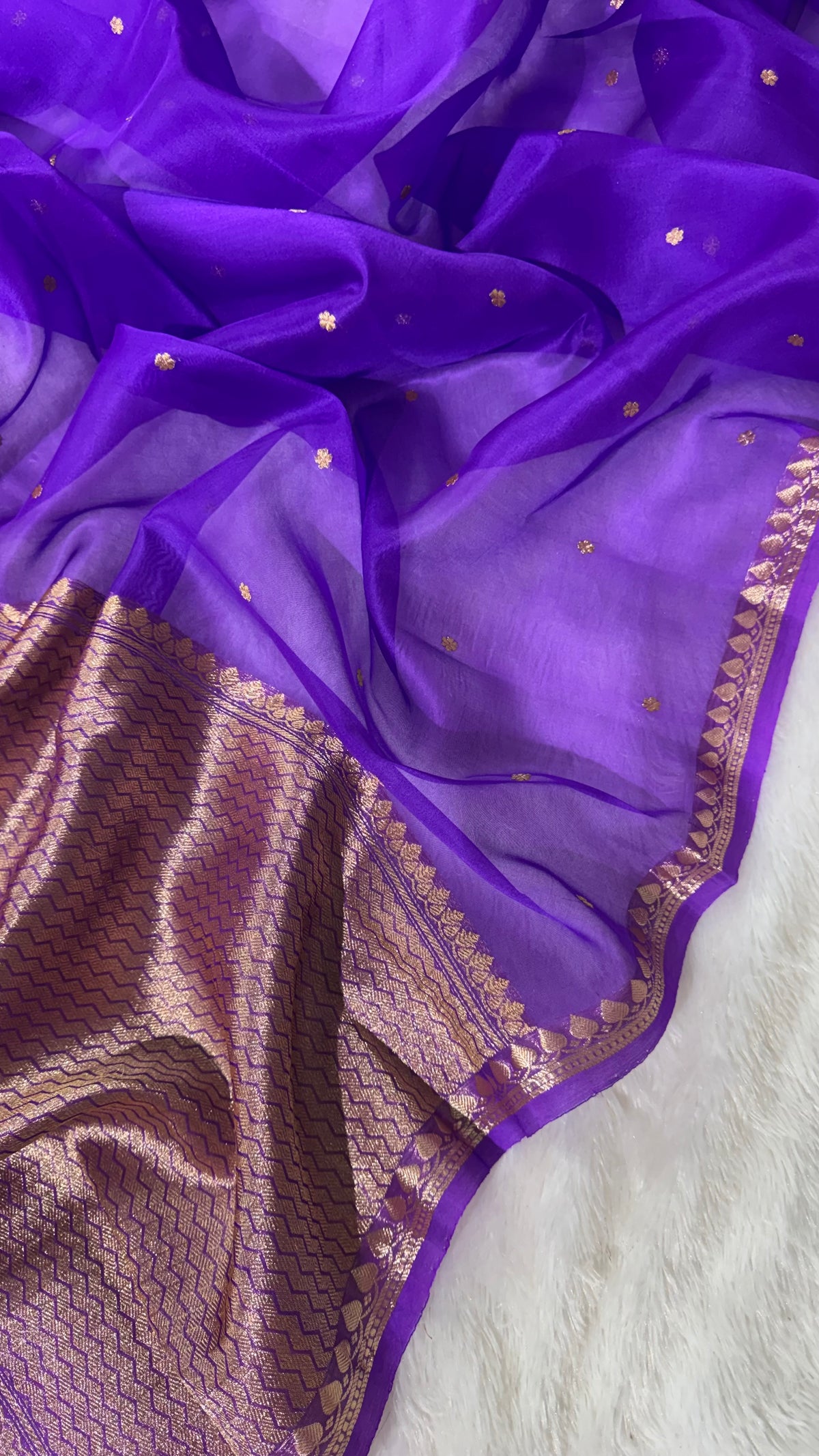 Voilet Pure Kora Organza Silk Banarasi Saree