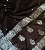Dark Chocolate Brown Pure Khaddi Chiffon Silk Banarasi Saree