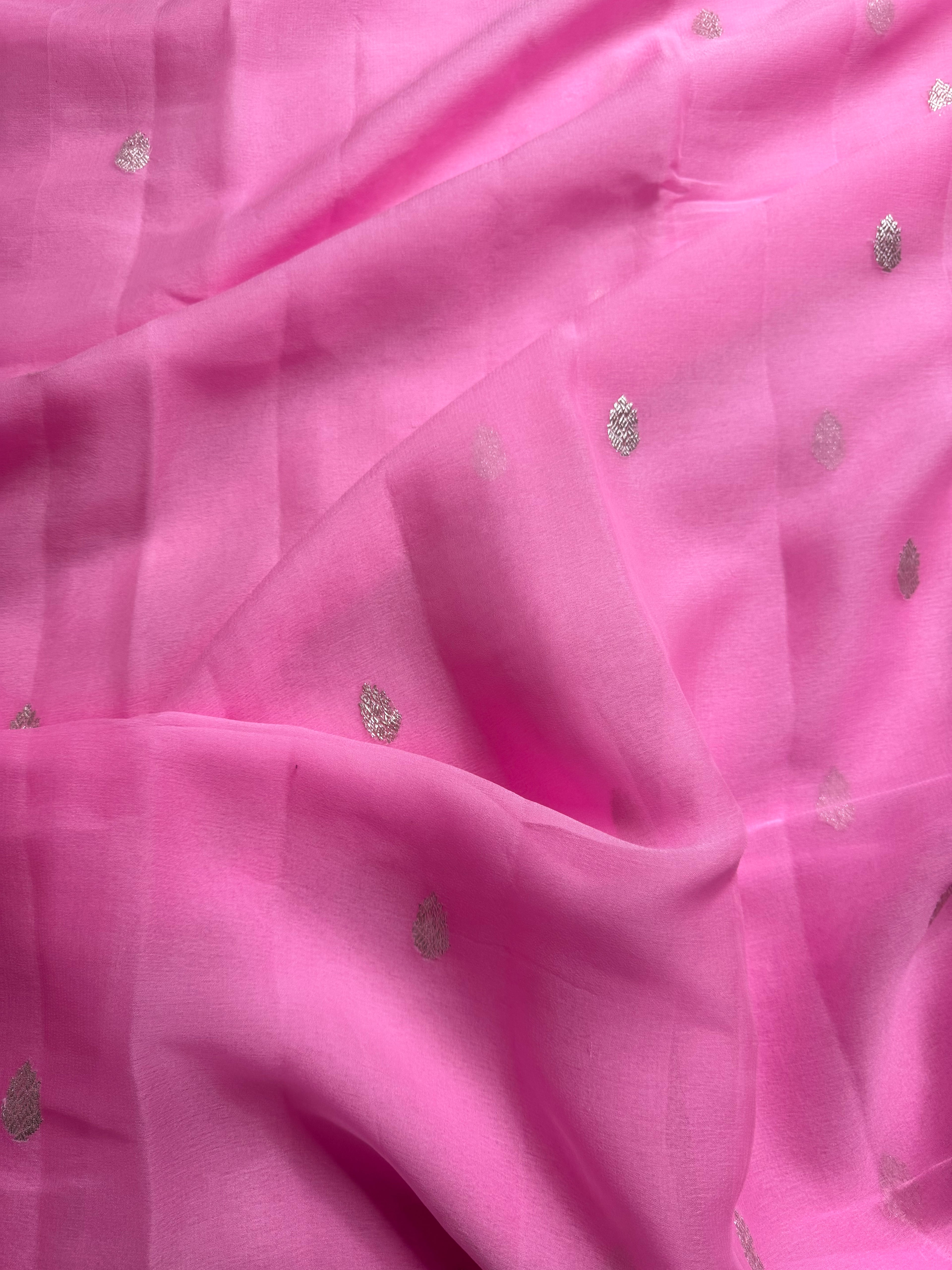 Pink & Rani Pink Pure Khaddi Chiffon Silk Banarasi Saree