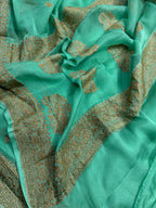 Pista Mint Green Pure khaddi Chiffon Silk Banarasi Saree