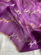 Magenta Pure Kora Organza Silk Banarasi Saree Sona & Roopa Stripe