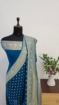 Ocean Blue Pure Khaddi Georgette Silk Banarasi Saree