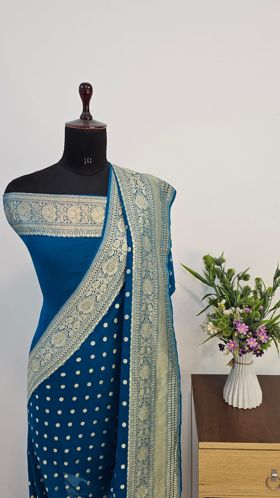 Ocean Blue Pure Khaddi Georgette Silk Banarasi Saree