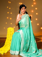 Sea Green Pure Khaddi Chiffon Silk Banarasi Saree