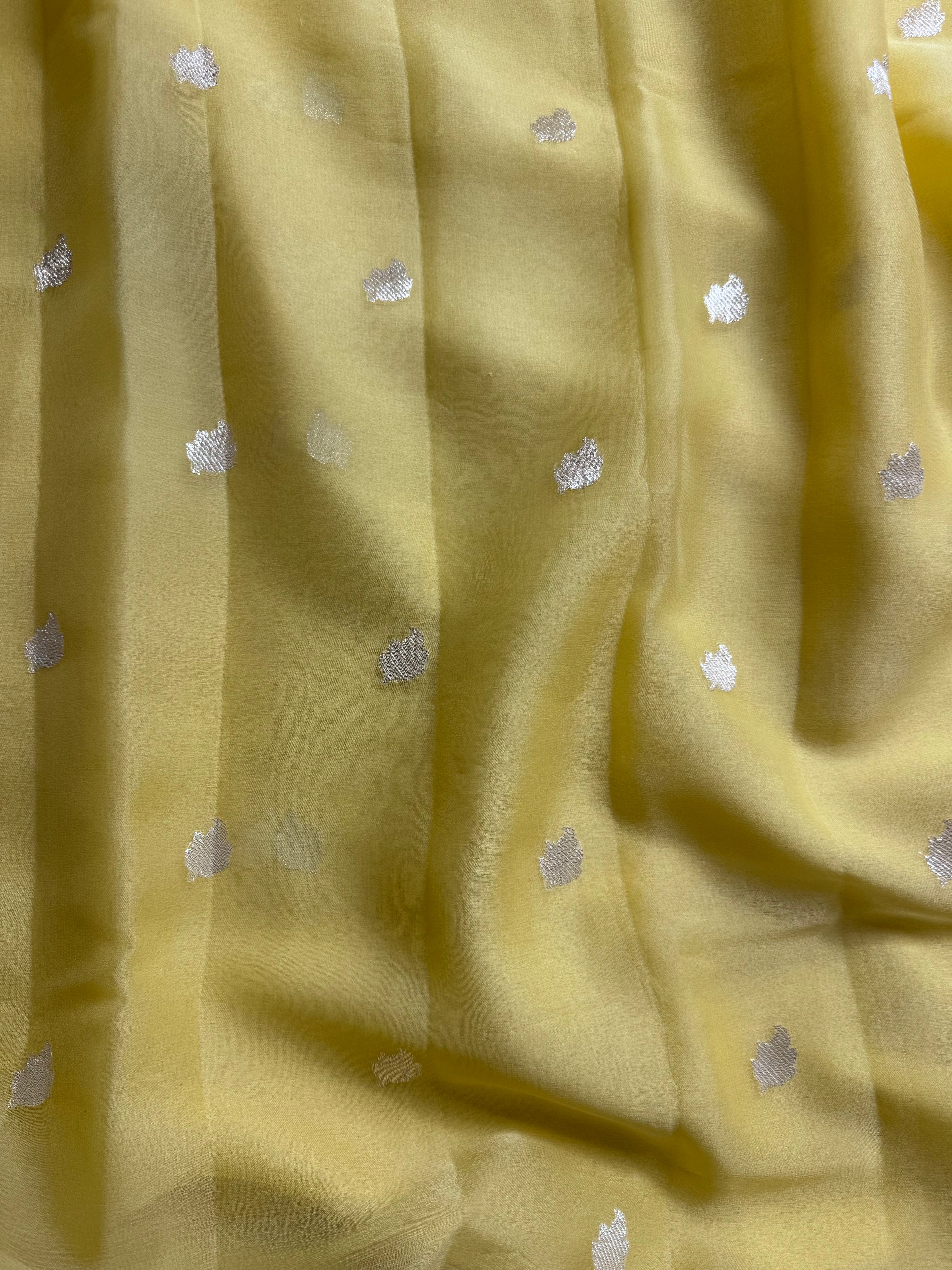 Light Yellow Pure Khaddi Chiffon Silk Banarasi Saree