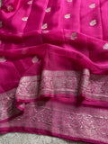 Rani Pink Pure Khaddi Chiffon Silk Banarasi Saree