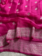 Rani Pink Pure Khaddi Chiffon Silk Banarasi Saree