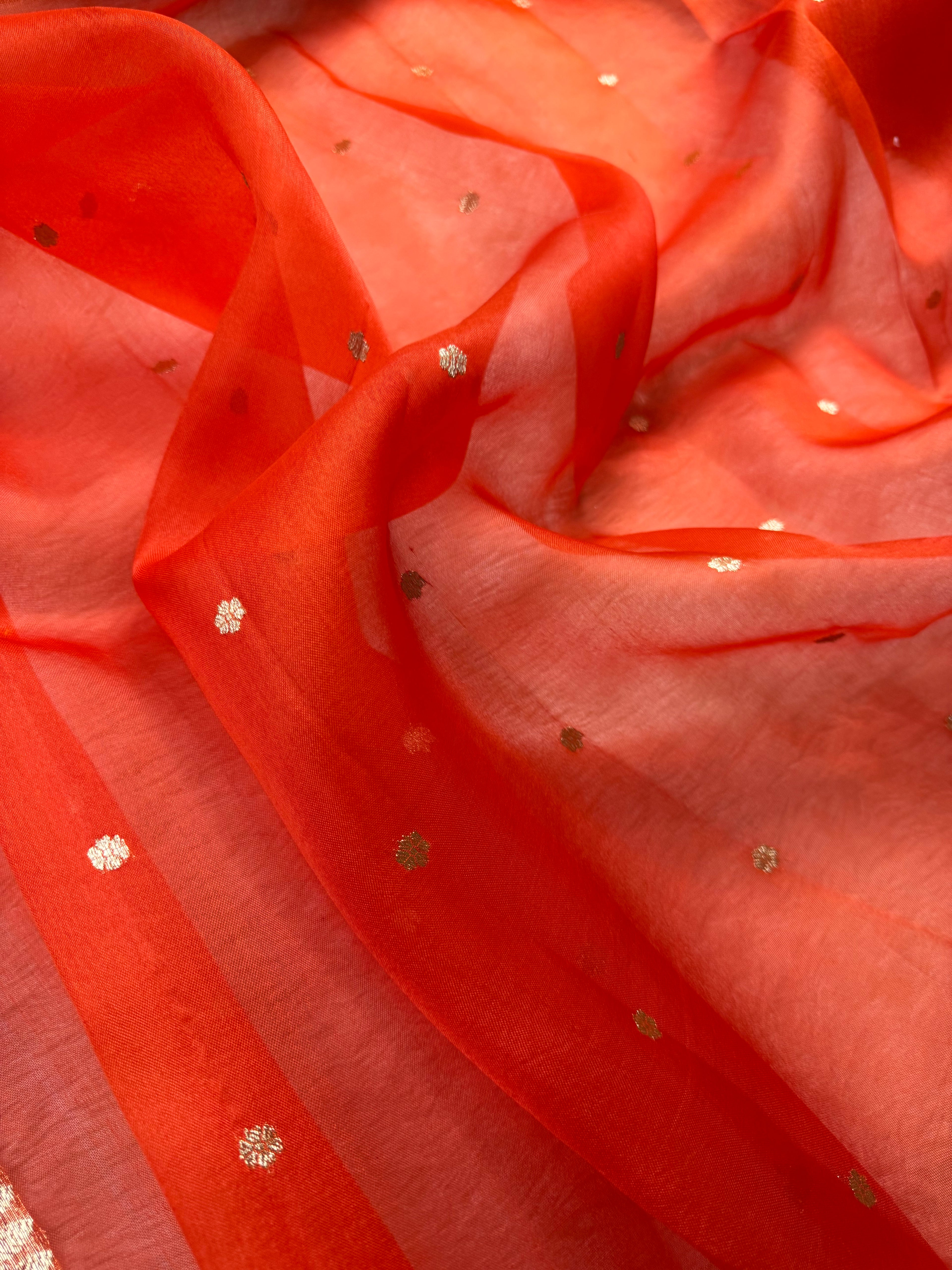 Orange Pure Kora Organza Banarasi Saree