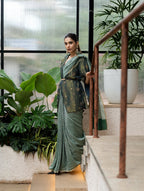 Green Stripe Pure Munga Tissue Silk Banarasi Saree