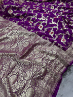 Royal Purple Pure Khaddi Georgette Silk Banarasi Meenakari Saree