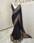 Black Pure Khaddi Crep Silk Banarasi Saree