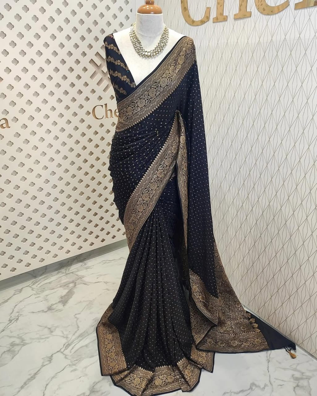 Black Pure Khaddi Crep Silk Banarasi Saree