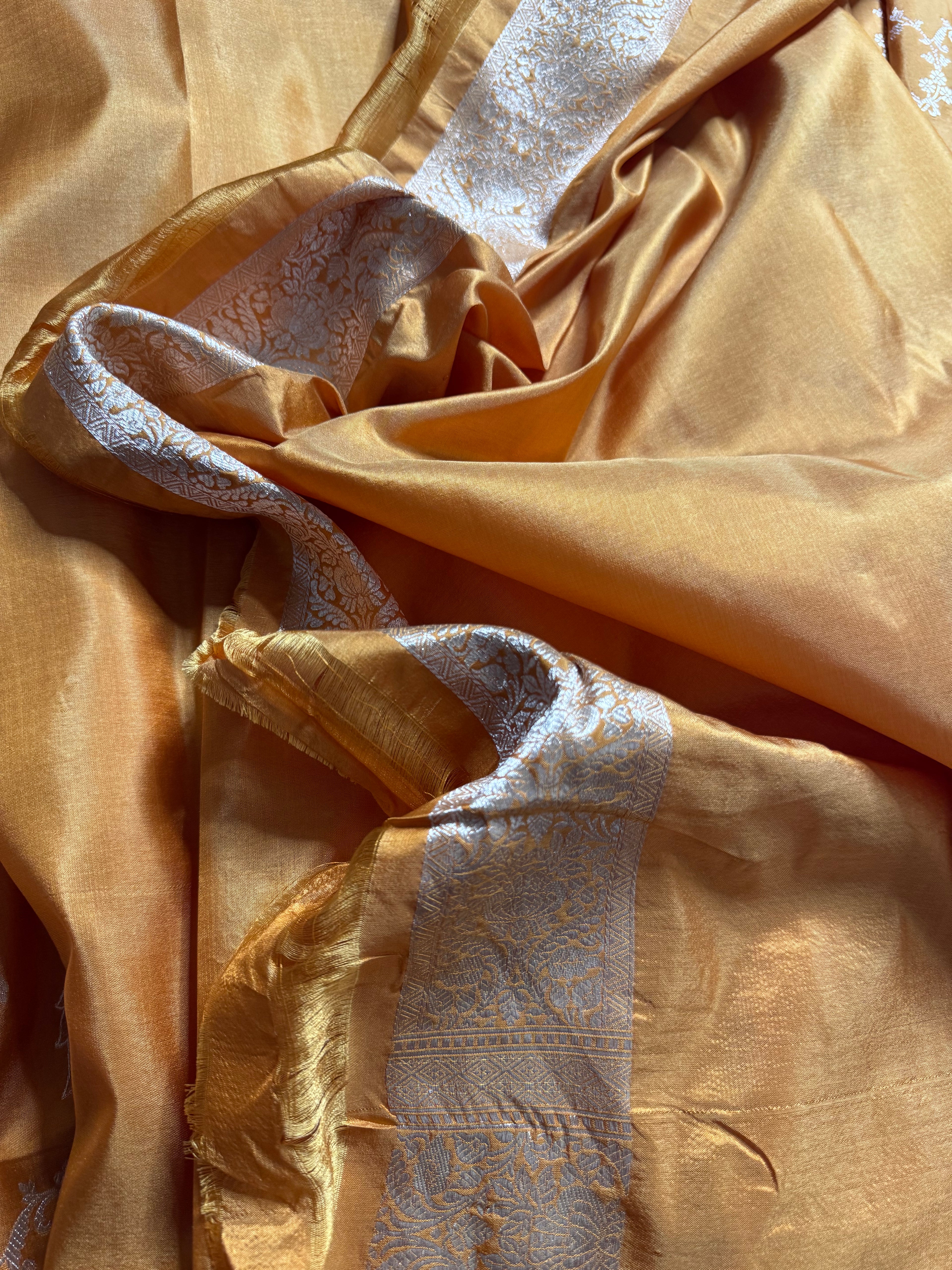 Mustard Pure Katan Silk Banarasi Jall Saree