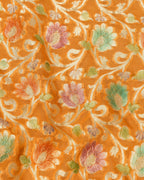 Mustard Orange With Handbrush Pure Khaddi Georgette Silk Banarasi Saree